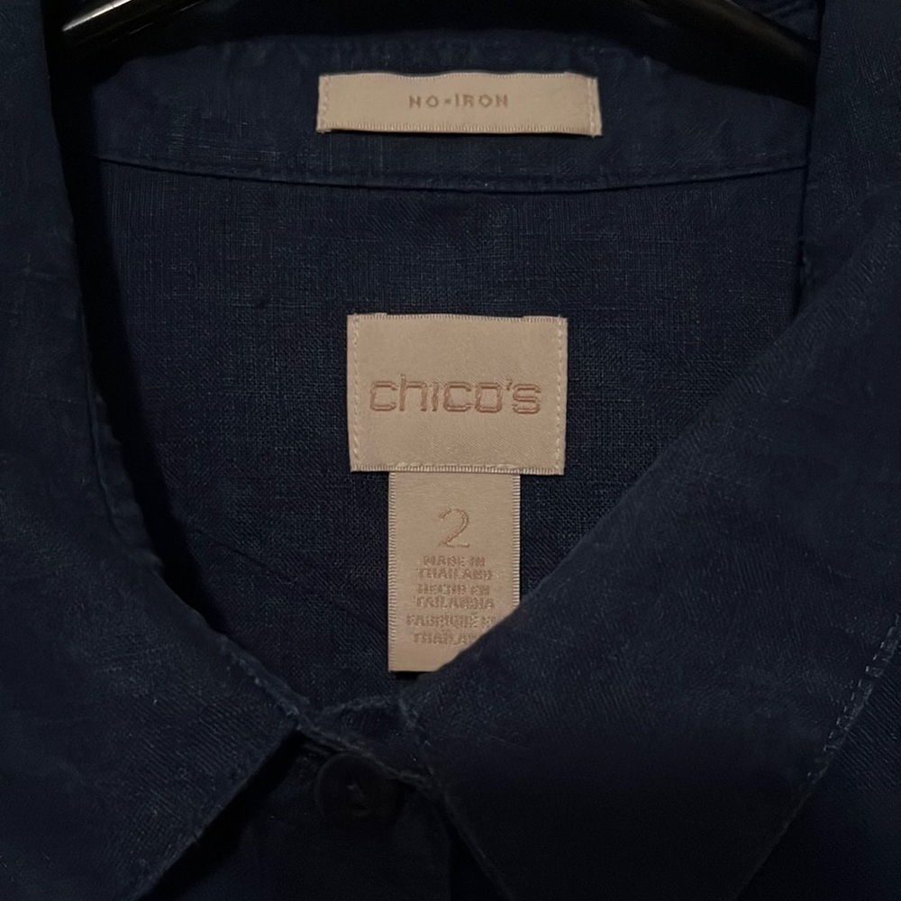 Chico’s No Iron linen like button up shirt Sz 2